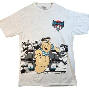 Vintage 1991 Flintstones Fred Flintstone Pump You Up T-Shirt Mens XL Grey
